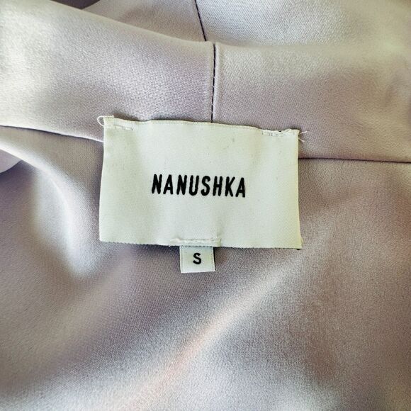Nanushka Lilac Siwa Tech Satin Wrap Dress Asymmetrica V-Neck Concealed Snap S - Picture 8 of 16
